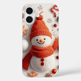 Feestelijke Oranje sneeuwman gebreide kerstversier iPhone 16 Hoesje