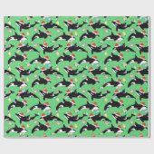 Feestelijke Orca Santa Hat Kerstverlichting Ontwer Cadeaupapier (Vlak)