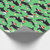 Feestelijke Orca Santa Hat Kerstverlichting Ontwer Cadeaupapier (Hoek)