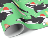 Feestelijke Orca Santa Hat Kerstverlichting Ontwer Cadeaupapier (Rol Hoek)
