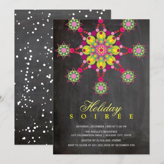Feestelijke Ornament Chalkboard Holiday Party Uitn Kaart (Voorkant / Achterkant)
