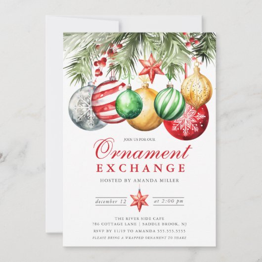 Feestelijke Ornament Swap Kerstfeest Kaart (Voorkant)