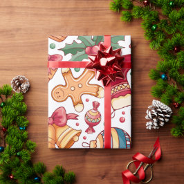 Feestelijke Ornamenten en ontbijtkoek Kerst Cadeaupapier