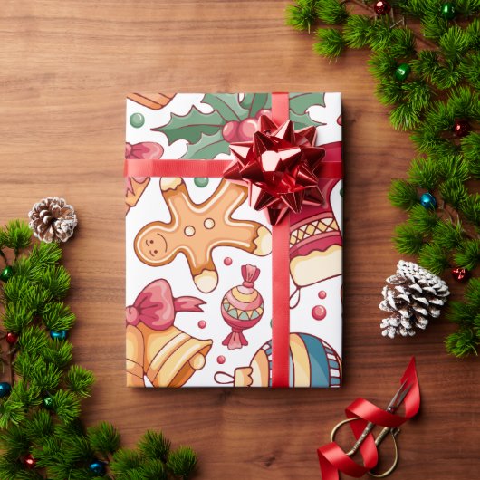 Feestelijke Ornamenten en ontbijtkoek Kerst Cadeaupapier (Feestdagen Geschenken)