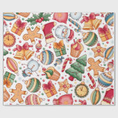 Feestelijke Ornamenten en ontbijtkoek Kerst Cadeaupapier (Vlak)