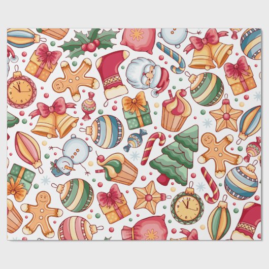 Feestelijke Ornamenten en ontbijtkoek Kerst Cadeaupapier (Vlak)