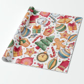 Feestelijke Ornamenten en ontbijtkoek Kerst Cadeaupapier (Uitgerold)