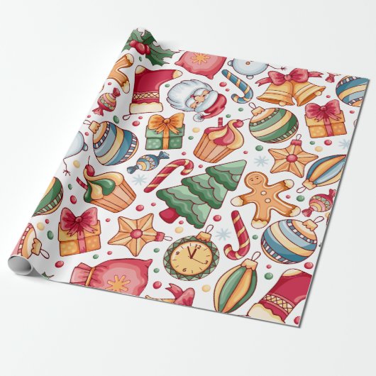 Feestelijke Ornamenten en ontbijtkoek Kerst Cadeaupapier (Uitgerold)