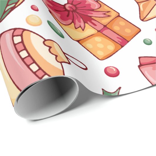 Feestelijke Ornamenten en ontbijtkoek Kerst Cadeaupapier (Rol Hoek)