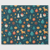 Feestelijke Ornamenten en rendierpatroon Cadeaupapier (Vlak)