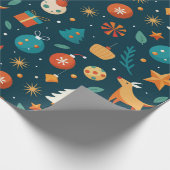 Feestelijke Ornamenten en rendierpatroon Cadeaupapier (Hoek)