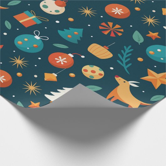 Feestelijke Ornamenten en rendierpatroon Cadeaupapier (Hoek)