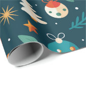 Feestelijke Ornamenten en rendierpatroon Cadeaupapier (Rol Hoek)