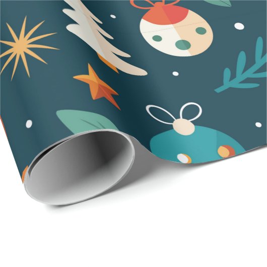 Feestelijke Ornamenten en rendierpatroon Cadeaupapier (Rol Hoek)