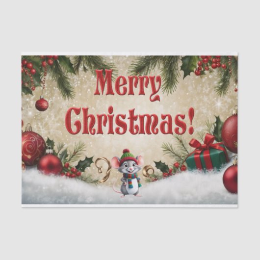 Feestelijke Ornamenten, Holly, & Cadeaus Vrolijk K Tissuepapier (Voorkant)