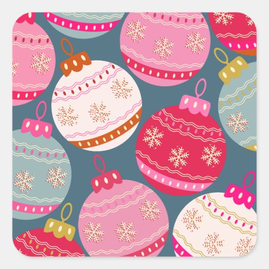 Feestelijke Ornamenten Kerst Vierkante Sticker (Voorkant)