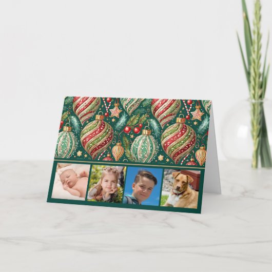 Feestelijke Ornamenten Vier Foto Feestdagen Kaart (Voorkant)