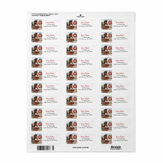Feestelijke Paard en Rode Rustieke Schuur Kerstmis Etiket (Full Sheet)