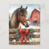 Feestelijke Paard en Rode Rustieke Schuur Kerstmis Feestdagenkaart (Voorkant)