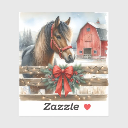 Feestelijke Paard en Rode Rustieke Schuur Kerstmis Sticker (Vel)