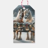 Feestelijke paarden en kerstverlichting cadeaulabel (Voorkant)
