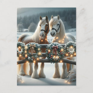 Feestelijke paarden en kerstverlichting gepersonal briefkaart