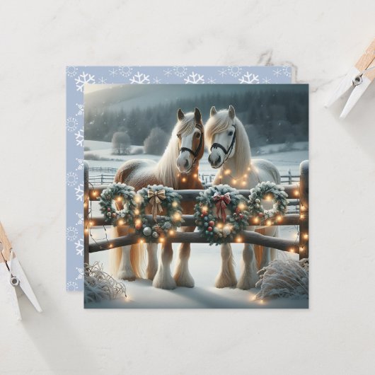 Feestelijke paarden en kerstverlichting gepersonal kaart (Voorkant / Achterkant in situ)