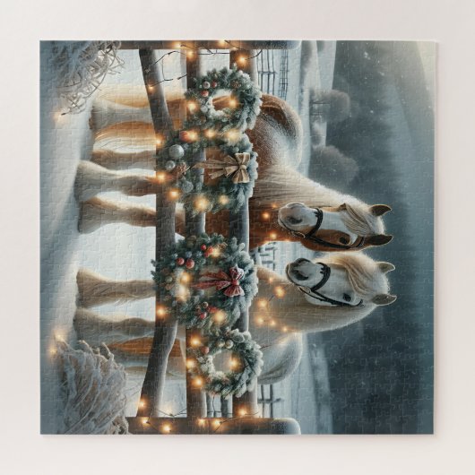 Feestelijke paarden en kerstverlichting legpuzzel (Horizontaal)