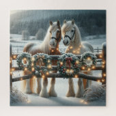 Feestelijke paarden en kerstverlichting legpuzzel (Verticaal)