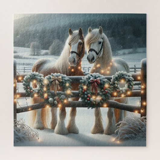 Feestelijke paarden en kerstverlichting legpuzzel (Verticaal)