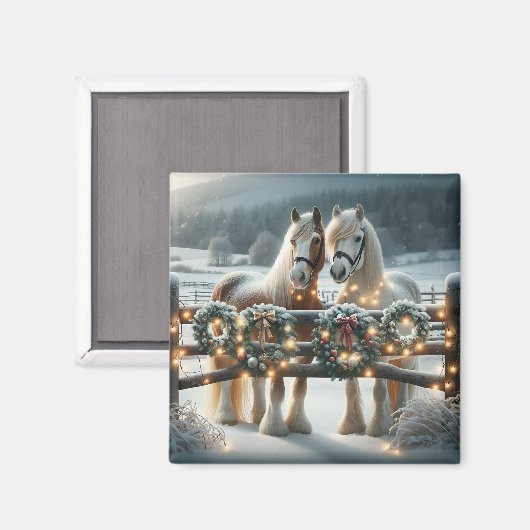 Feestelijke paarden en kerstverlichting magneet (Voorkant / Achterkant)
