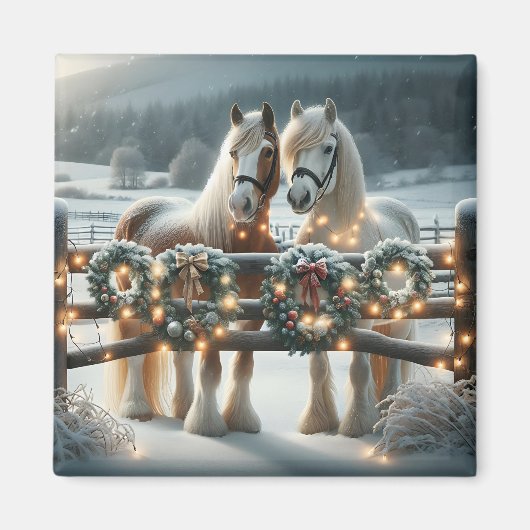 Feestelijke paarden en kerstverlichting magneet (Voorkant)