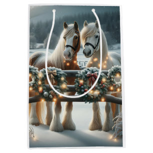 Feestelijke paarden en kerstverlichting medium cadeauzakje