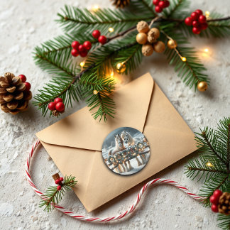 Feestelijke paarden en kerstverlichting ronde sticker
