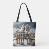 Feestelijke paarden en kerstverlichting tote bag (Achterkant)