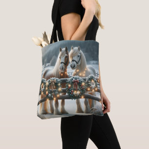 Feestelijke paarden en kerstverlichting tote bag