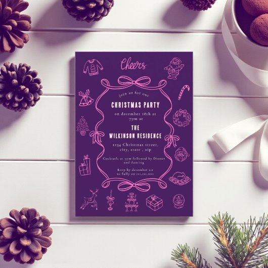 Feestelijke Paars Roze krabbel Kunst Vakantie Feestdagenkaart