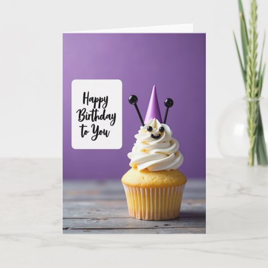 Feestelijke Paarse Cupcake Kaart (Voorkant)
