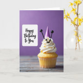 Feestelijke Paarse Cupcake Kaart (Gele Bloem)