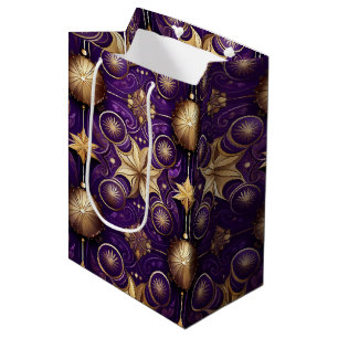 FEestelijke paarse en gouden kerstballen Medium Cadeauzakje
