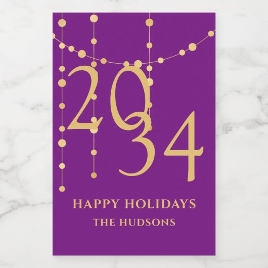 Feestelijke Paarse & Gouden Kerst Feestdagen Voedselcontainer Etiket (Enkel label)