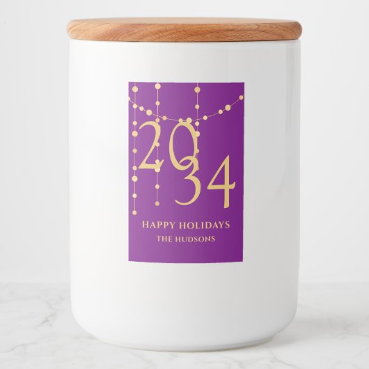 Feestelijke Paarse & Gouden Kerst Feestdagen Voedselcontainer Etiket (Voorkant)