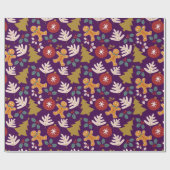 Feestelijke Paarse Kerstboom Gingerbread Mannen Cadeaupapier (Vlak)