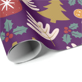 Feestelijke Paarse Kerstboom Gingerbread Mannen Cadeaupapier (Rol Hoek)