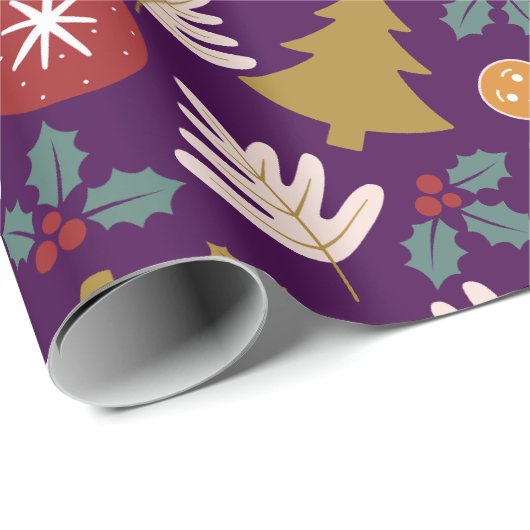 Feestelijke Paarse Kerstboom Gingerbread Mannen Cadeaupapier (Rol Hoek)