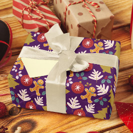 Feestelijke Paarse Kerstboom Gingerbread Mannen Cadeaupapier