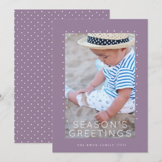 Feestelijke Paarse Tidings Kerstfoto Feestdagenkaart (Voorkant / Achterkant)