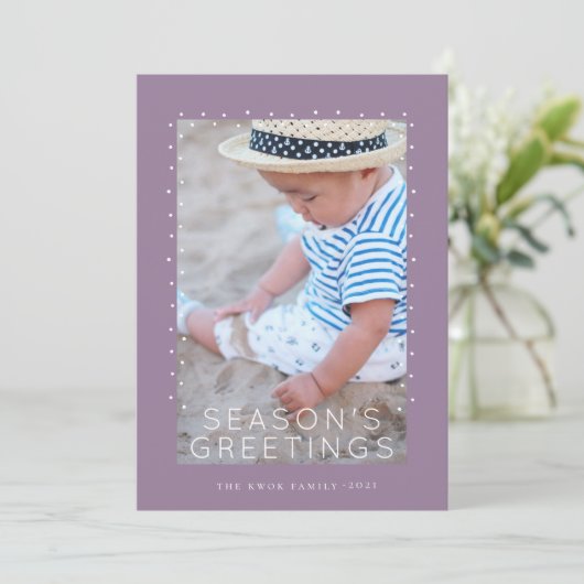 Feestelijke Paarse Tidings Kerstfoto Feestdagenkaart (Staand voorkant)