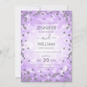 Feestelijke Paarse zilveren elegante winterbruilof Kaart (Voorkant)