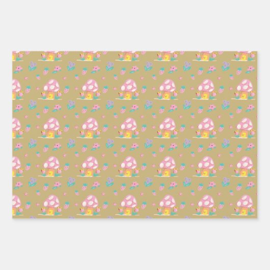 Feestelijke Paddenstoel rood groen goudbruin Kerst Inpakpapier Vel (Voorkant 3)